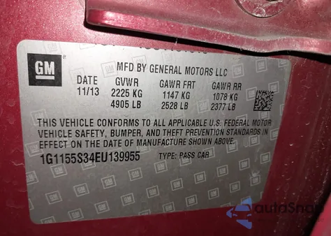 2014 Chevrolet Impala 2Lz from USA, damaged, VIN 1G1155S34EU139955